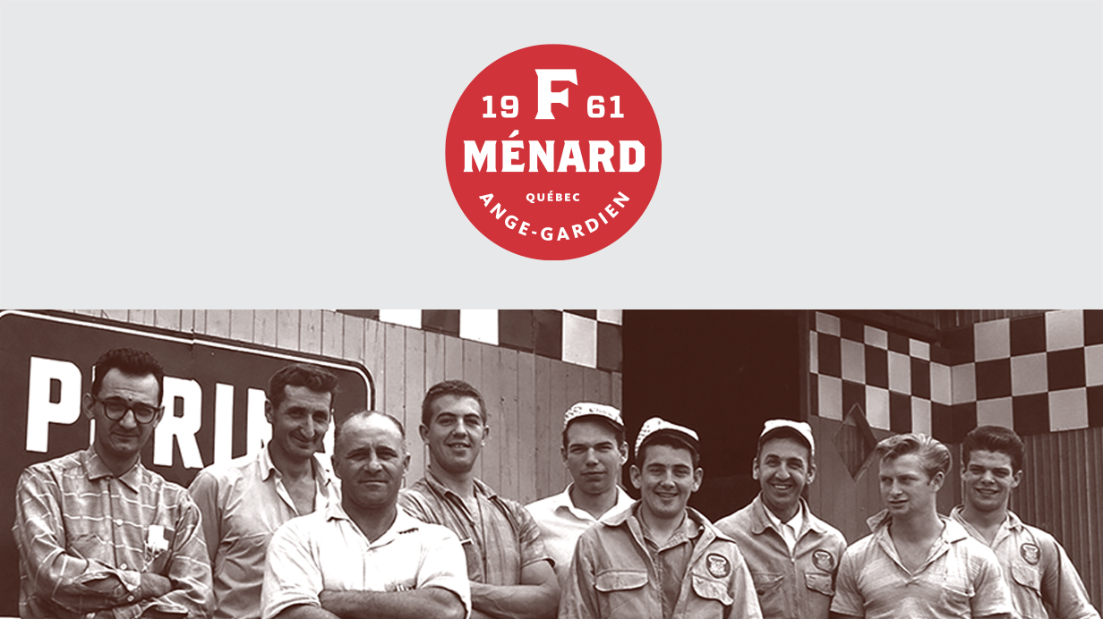 Archive d'une photo d'équipe de l'entreprise familiale F. Ménard, et son logo. 