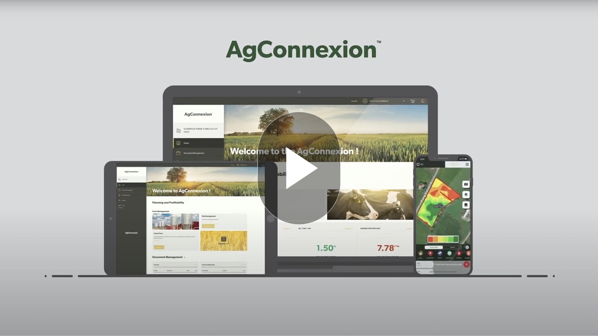 Thumbnail of the AgConnexion Portal presentation video featuring a grain corn combine harvester.