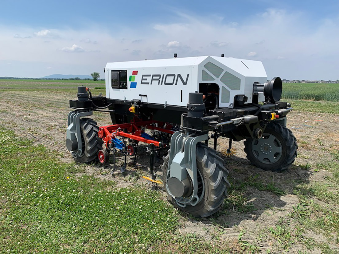 The Erion robotic weeder in action in the field.