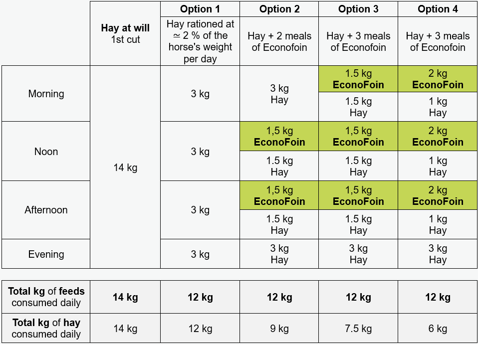 EconoFoin horse feeds help to conserve hay supplies.