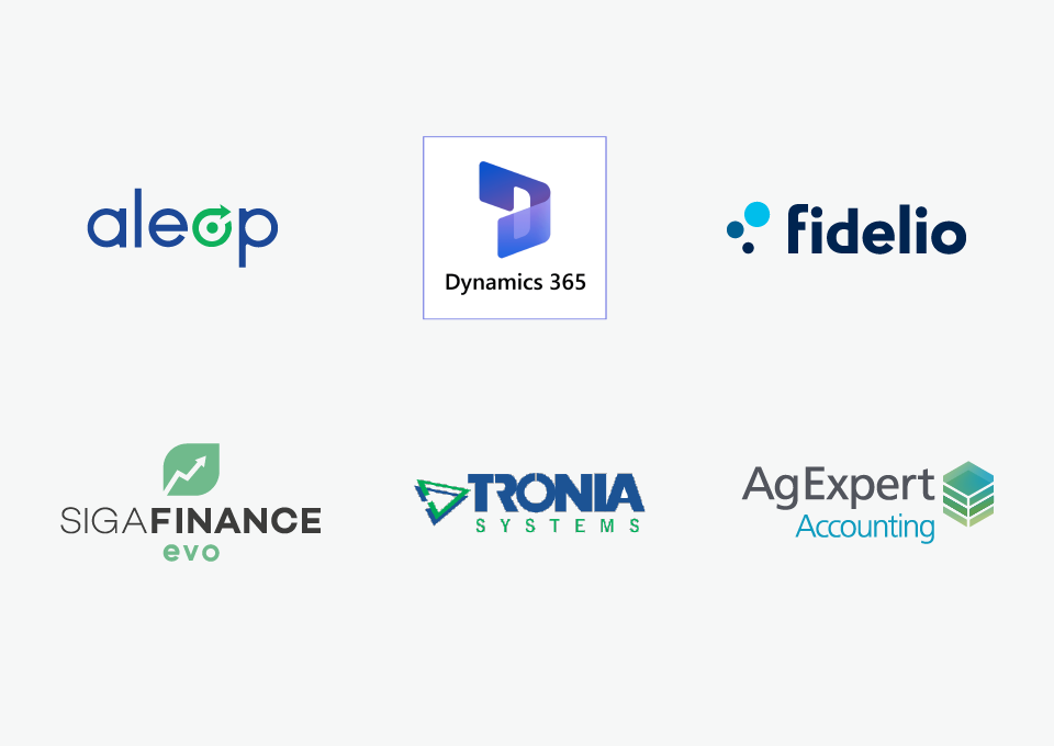 All accounting software logos compatible with AgConnexion.