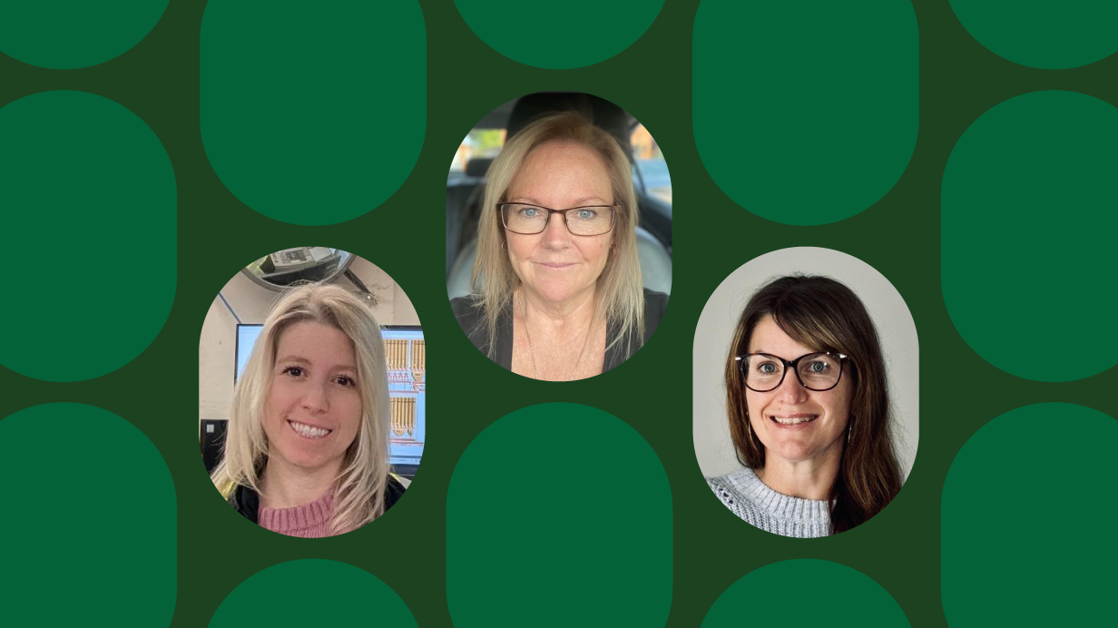 Portraits des employées aux opérations Patricia Lavoie, Isabelle Clément et Lynn Greenwood.