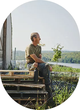 A man looks into the distance.