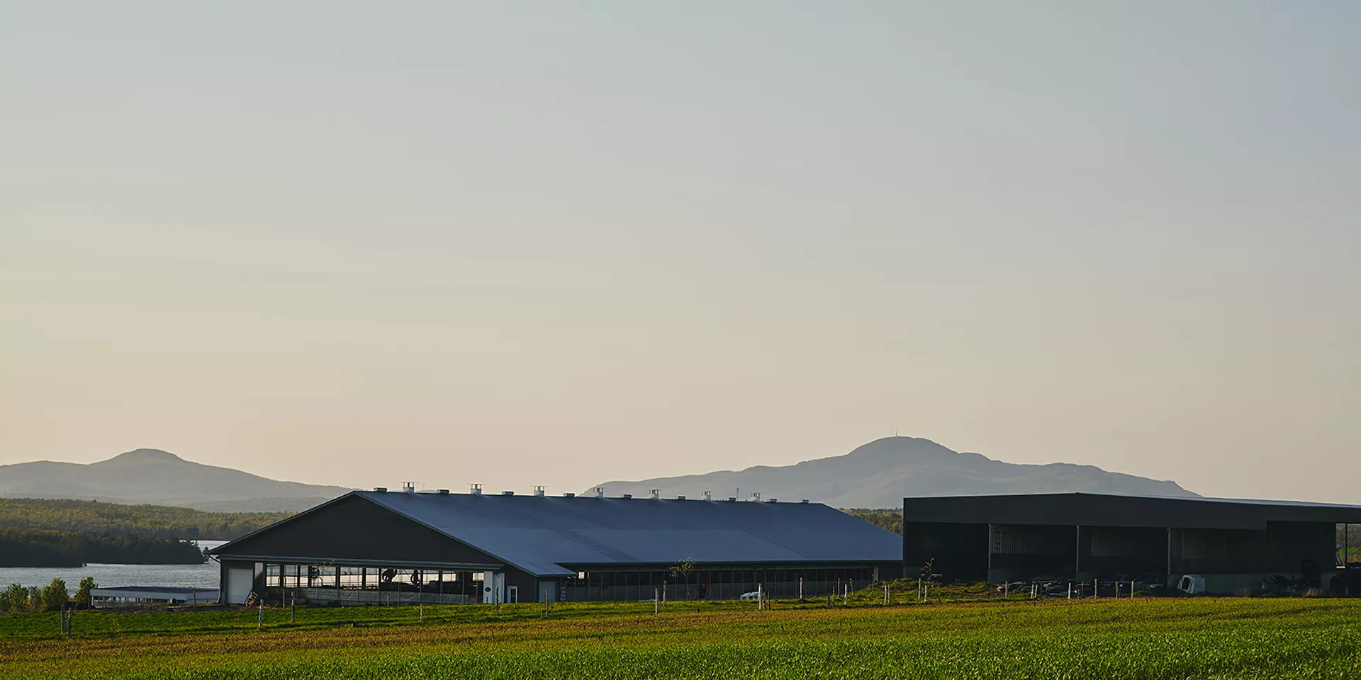 A farm seen from a distance.